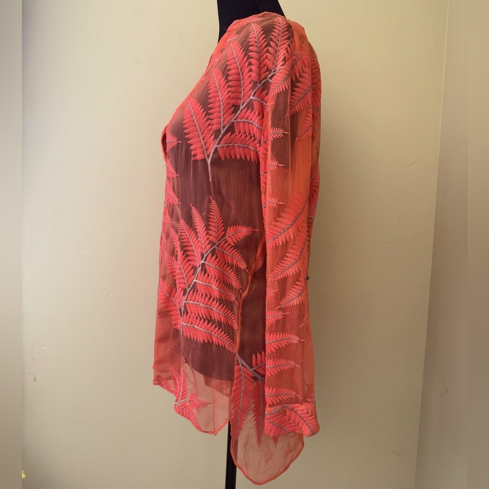Alice + Olivia Women's 100% Silk Pullover Tunic Blouse, Coral Orange, Size XS/TP - Picture 5 of 13
